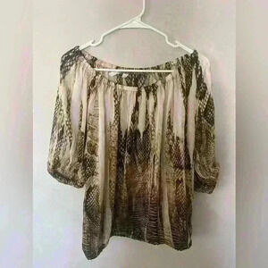 New York & Company Snake Skin Print 3/4 Sleeve Blouse Size‎ Small